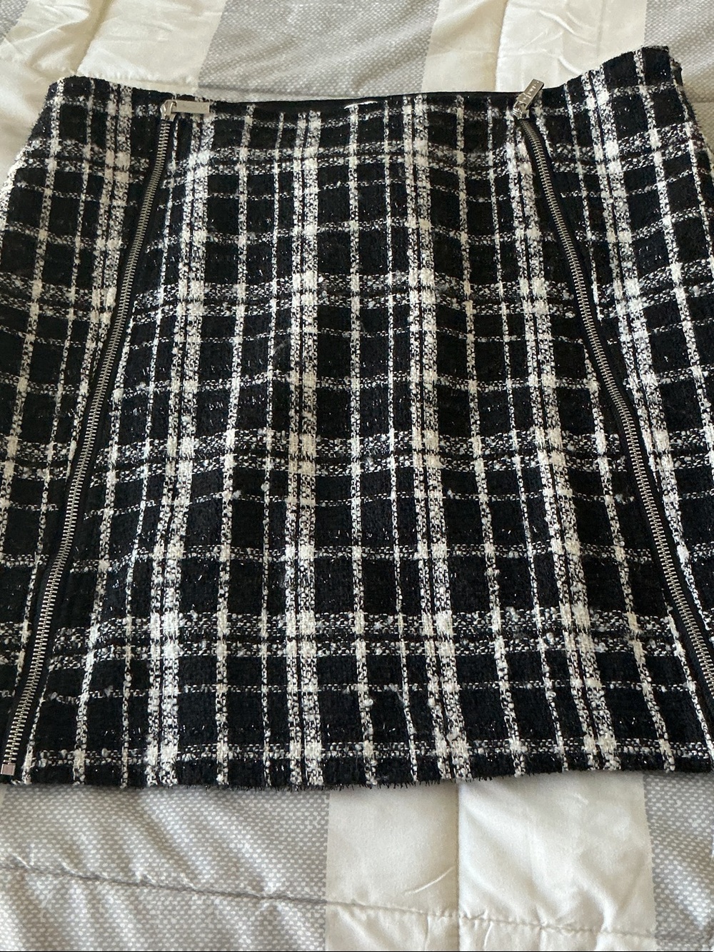 Calvin Klein Black & White Plaid Mini Skirt with Dual Zippers